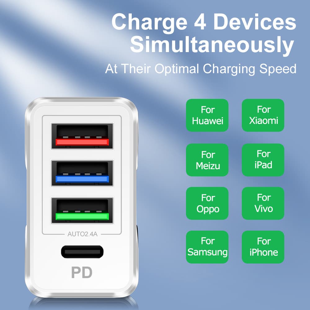 Compatible with US/EU/UK/KR Standards Charger Original Power Adapter Charger 3U+Type-C