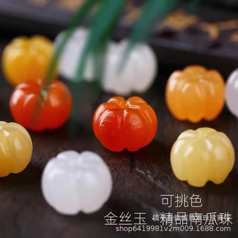 Wholesale Natural Golden Silk Jade 13mm Pumpkin Beads for DIY Bracelet Pendant Car Hanging Accessories