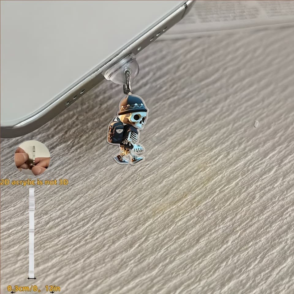 【2D Flat】Skull Cap - Acrylic Phone Dust Plug Charm, Universal for Phones