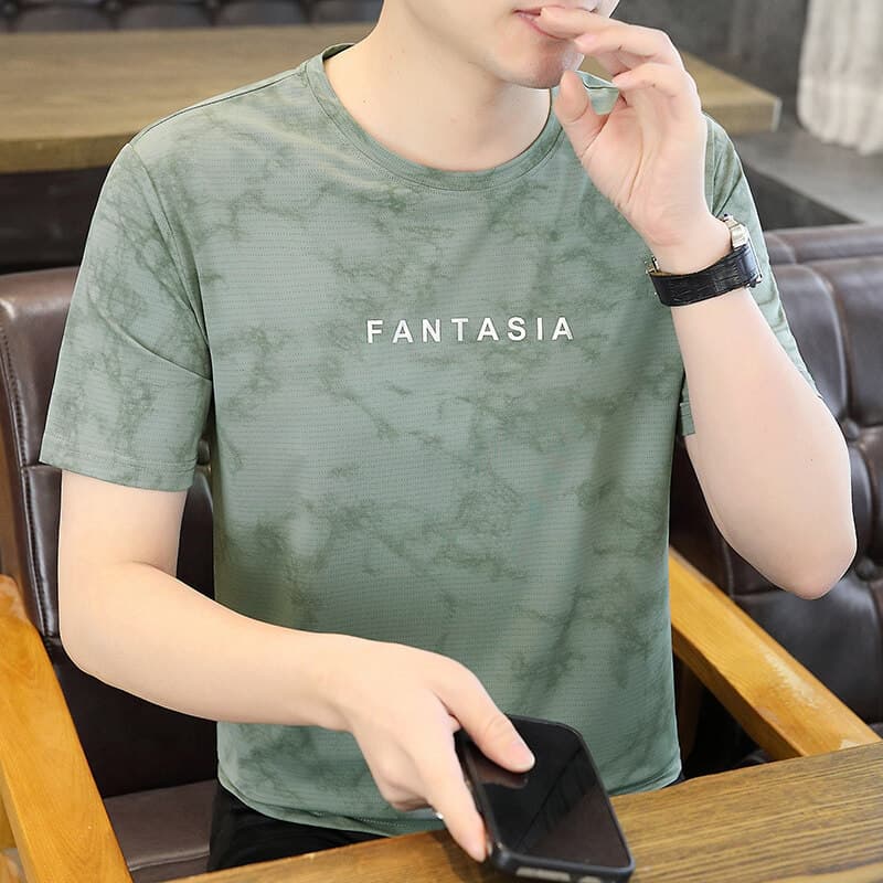 Best-selling Ice Silk Tie-Dye Jacquard Quick-Dry Short-Sleeve T-Shirt 2025 Summer Trendy Versatile Ice Silk Youth Tee