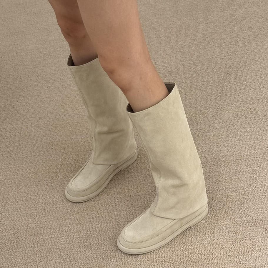 Leather Version~ French Genuine Leather Thick Sole White Long Boots Women Winter New Style Pant Boots Riding Boots High Top Boots Long Boots