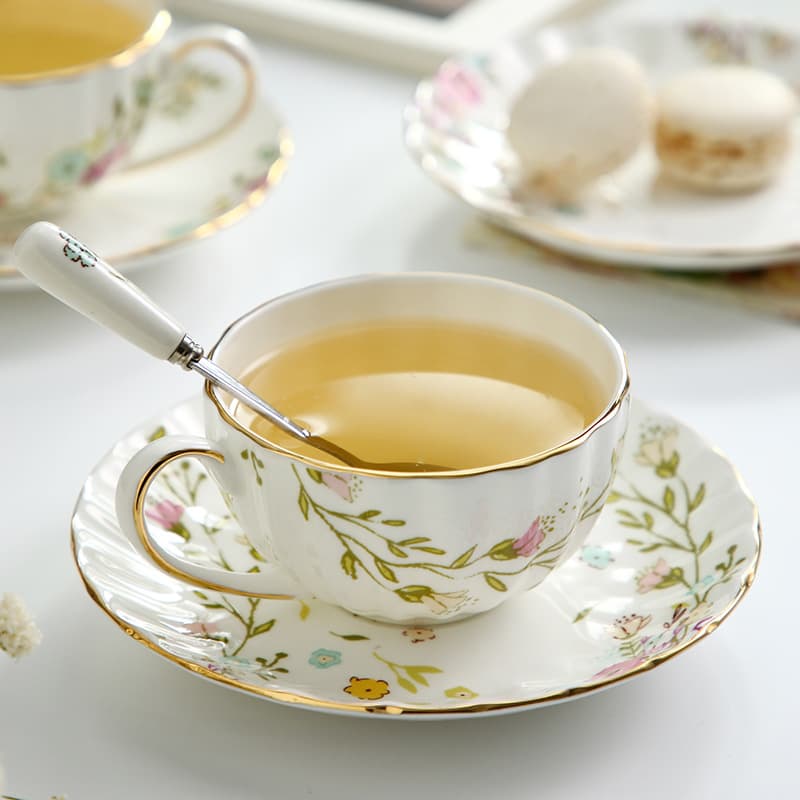 Ceramic Pumpkin Cup and Saucer Set Creative Afternoon Tea Cup British Style Small Yellow Flower Tea Cup and Saucer Light and Fresh