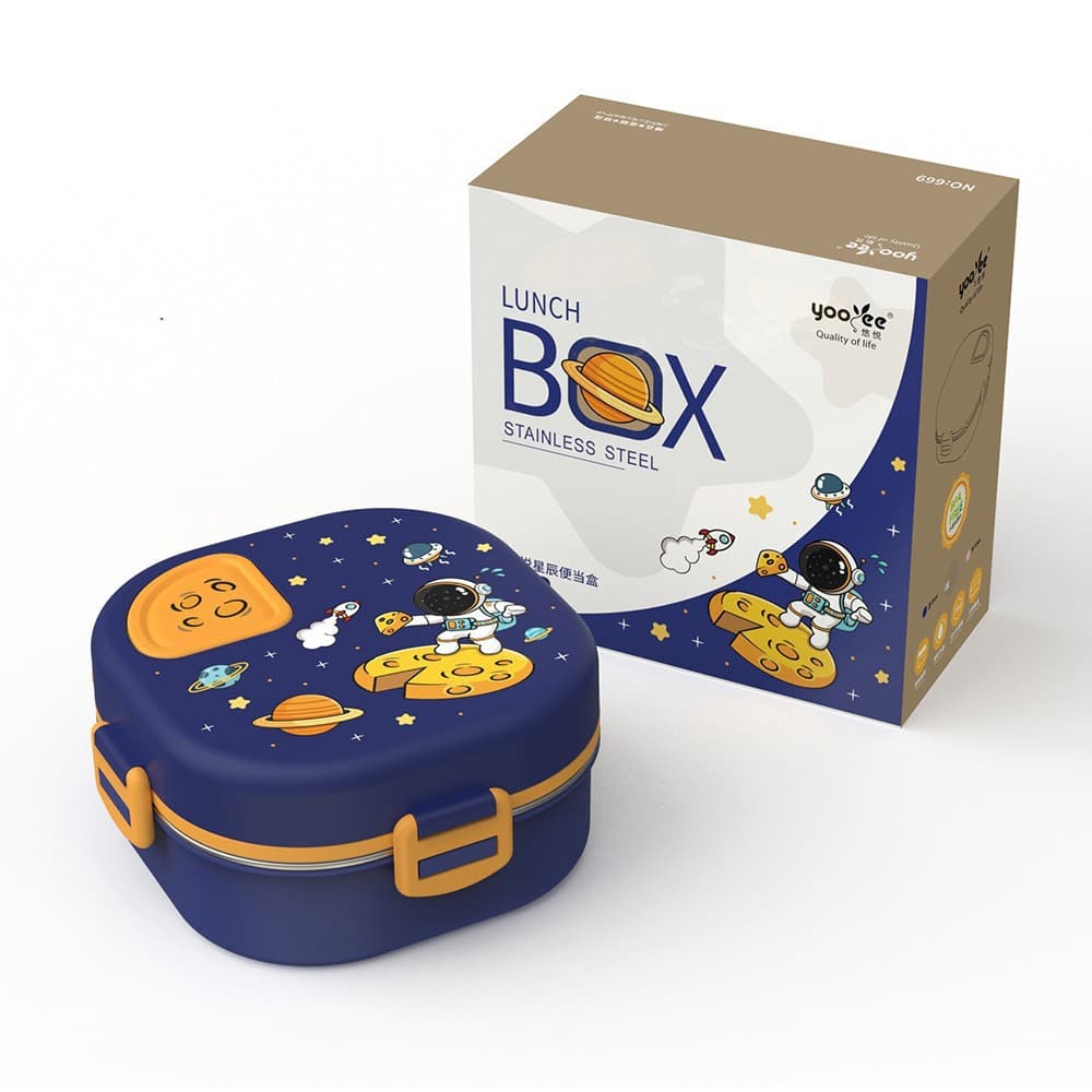 New Cross-Border Cute Student Cartoon Stainless Steel Kids Lunch Box Insulated Bento Box Double-Layer Meal Box with 3 Compartments