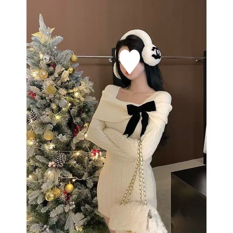 Knit Sweater Dress 2025 New Favorite New Year Holiday Battle Attire Short Skirt