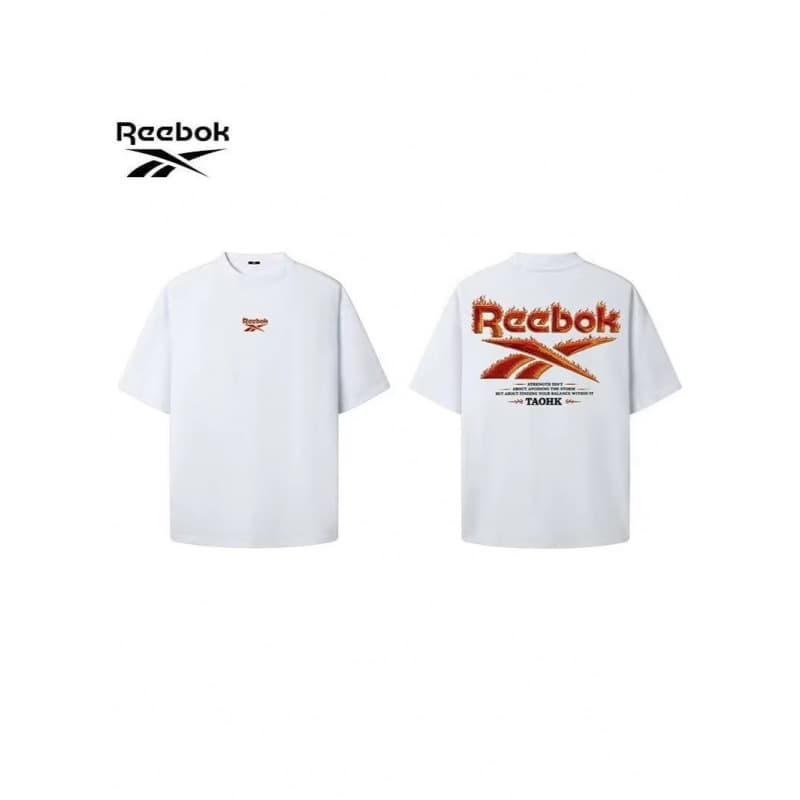 Complete three-standard Reebok new American trendy imitation embroidery flame embroidery loose casual pure cotton short sleeves for men and women