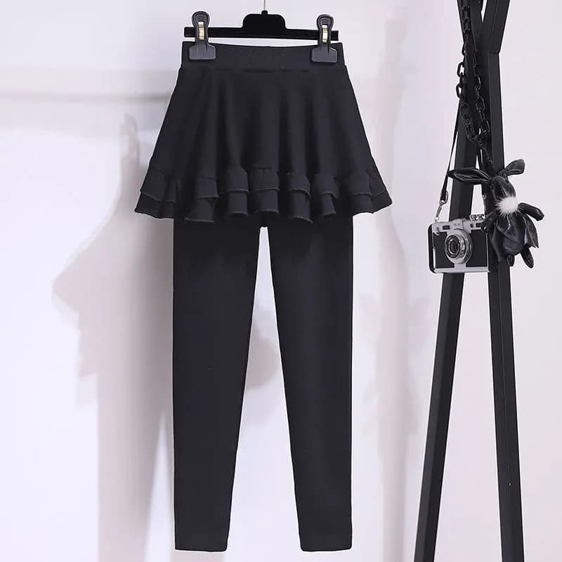 Girls Autumn Winter Casual Fleece-Lined Culottes Spring Fall New Fashion Solid Color Fake Two-Piece Pants