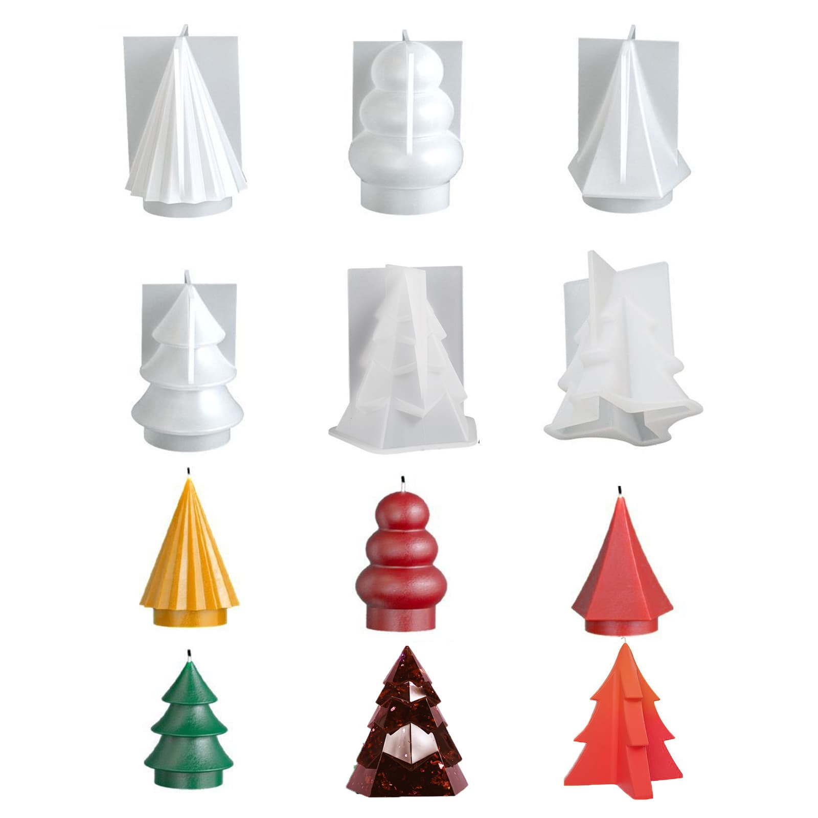 Epoxy Resin DIY Faceted 3D Christmas Tree Candle Ornament, Christmas Aromatherapy Plaster Night Light Silicone Mold