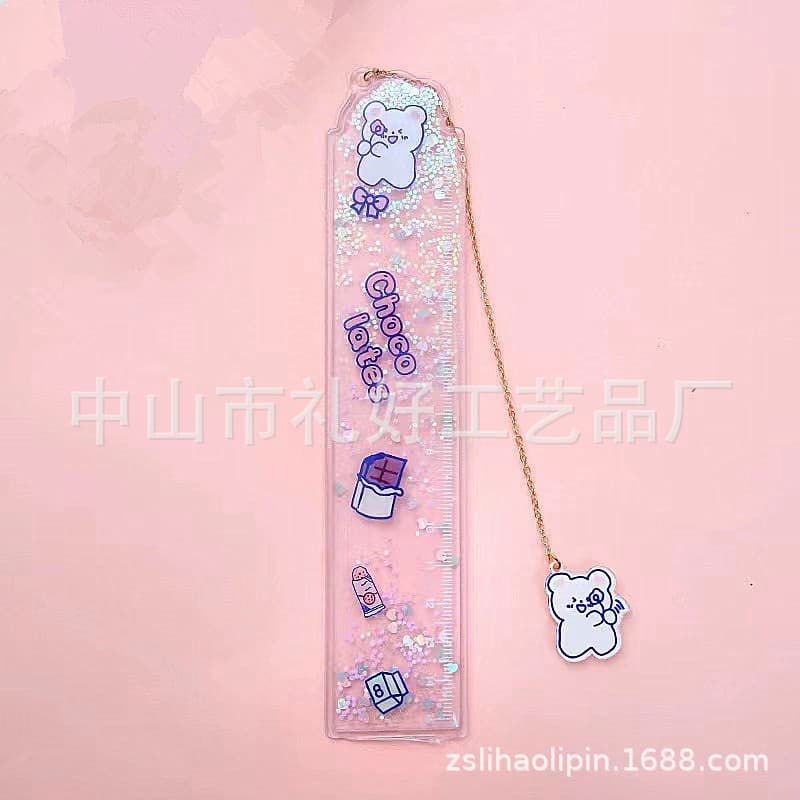 Customized office stationery and gifts PVC quicksand ruler cartoon transparent scale ruler anime oil-filled quicksand ruler factory
