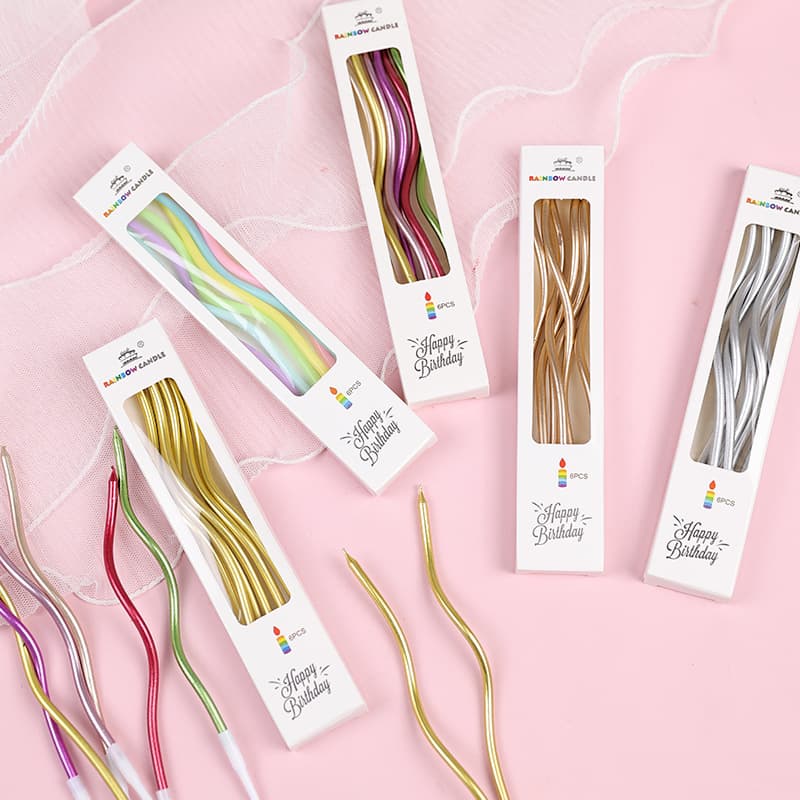Electroplated Colorful Retro Curved Candle Insert Birthday Cake Party Decoration Spiral Wave Bent Thread Candle