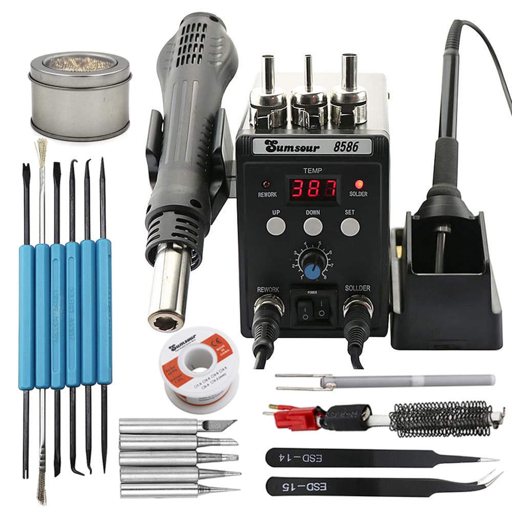 8586 Soldering Station 2-in-1 Adjustable Temperature Digital Display Soldering Iron Hot Air Gun Soldering Station