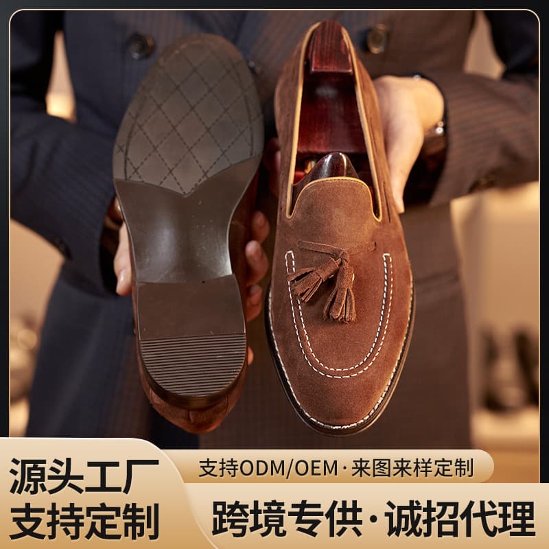 Supply of men's loafers with toe layer cowhide, business casual formal leather shoes, one-step heightening British loafers