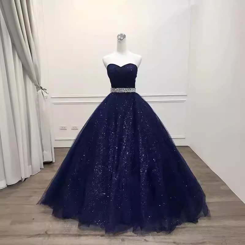 2026 Navy Blue Dress Spring Strapless Floor-Length Evening Gown Performance Banquet Formal Dress Bride Wedding Toasting Dress