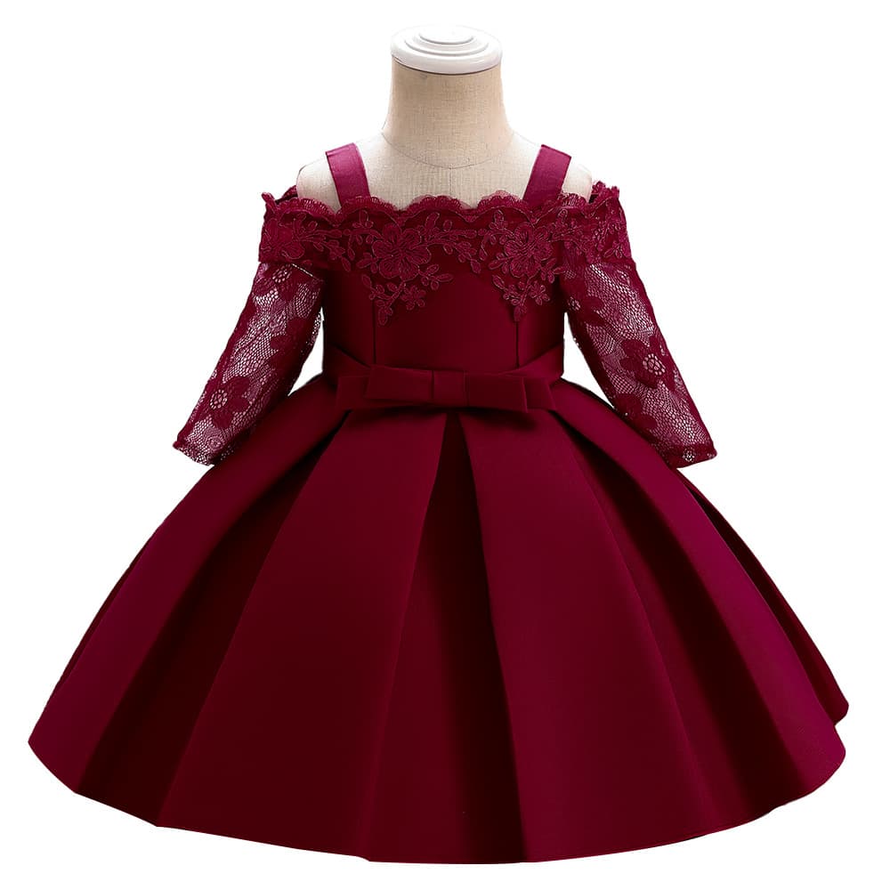 Princess Lace Baby Dress with Bowtie One Year Old Birthday Ceremony Dress for Girls Cute Infant Toddler Dress Cotton Polyester Blend