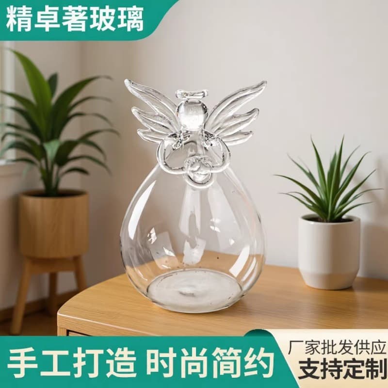 Home Decoration Crafts Pendant Micro Landscape Little Angel Hydroponic Vase Hanging Transparent Glass Ornament