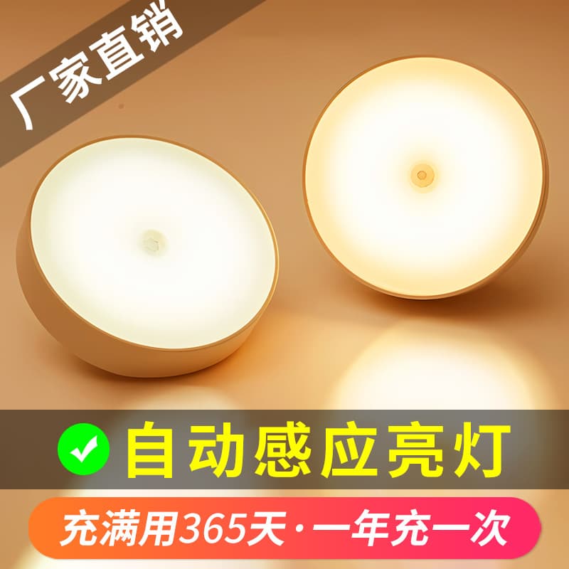 Human Body Sensor Lamp Smart Bedside Aisle Lamp Sound and Light Control Rechargeable Night Light Bedroom Sleep Lamp Home Aisle