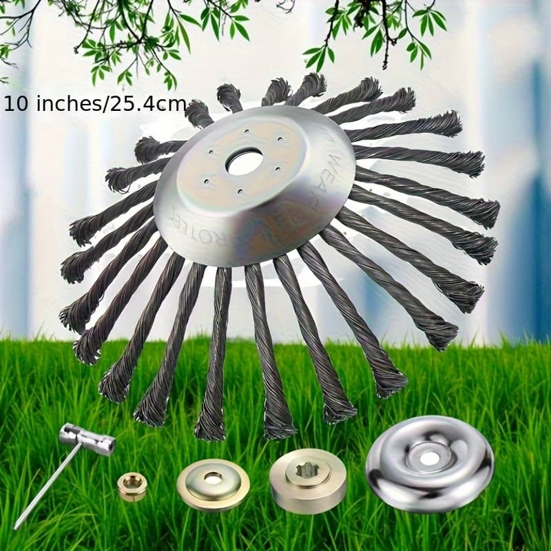 10-inch Steel Wire Weeding Brush – High-Speed Rotating Twisted Wire Wheel for Efficient Garden, Roadside, and Gap Cleaning, Anti-Winding
