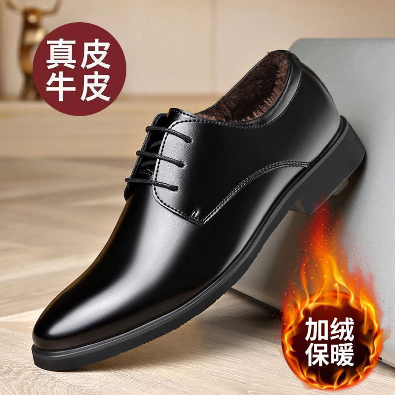 Special offer on genuine cowhide men's high-end cotton leather shoes, business style, warm, fleece-lined, thickened groomsmen's and wedding shoes.