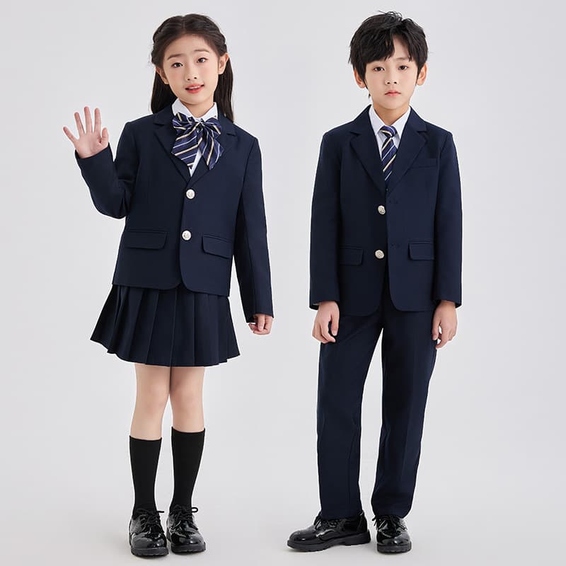 Spring Summer New Children's School Uniform Kindergarten Uniform Suit British Academic Style Class Uniform Host Performance Navy Blue Set