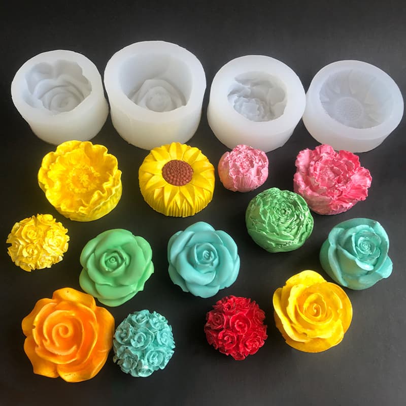 Flower Aromatherapy Candle Silicone Mold - Tulip, Sunflower, Rose, Scented Stone, Plaster Candle Mold