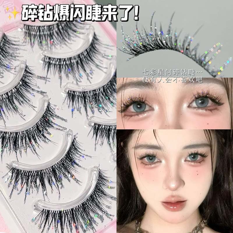 Moxiaohe Cool and Elegant Rhinestone Full-Strip False Eyelashes, Fairy Cosplay Dazzling Starlight Photogenic One-Piece False Eyelashes
