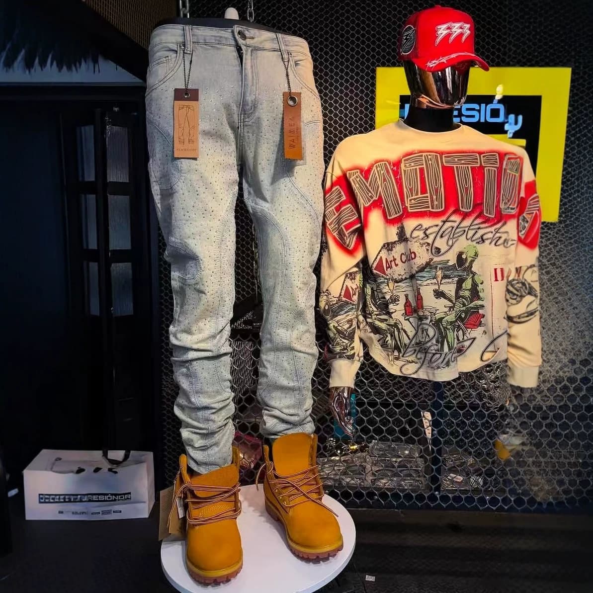 Men's Stretch Skinny Jeans Stone Wash Cargo Jeans