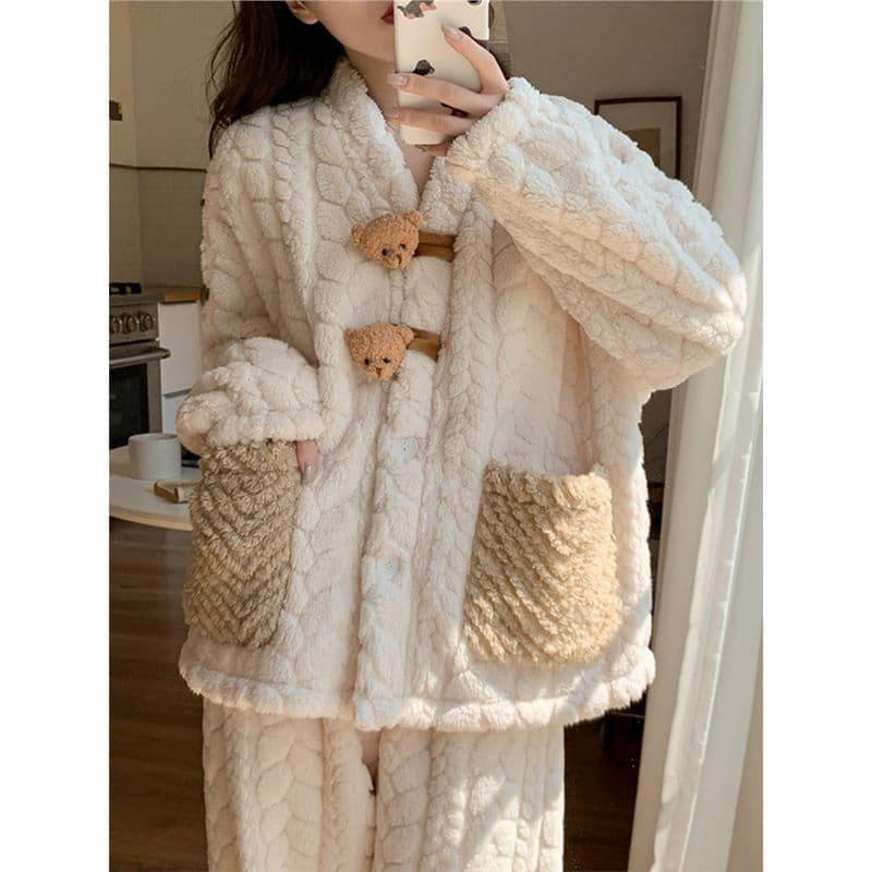 2025 New Coral Fleece Pajamas for Women, Thickened and Flannel-Lined Winter Loungewear