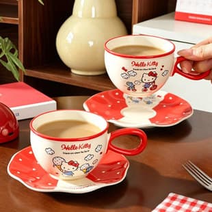 Sanrio IP Coffee Cup and Saucer Set, Cute Cartoon Hello Kitty, Office Afternoon Tea Coffee Cup Set, Gift