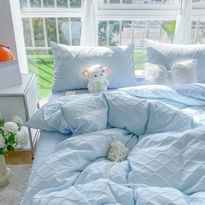 Fresh Washed Cotton Four-Piece Bed Sheet Quilt Cover Bedspread Student Dormitory Bedding Seersucker Three-Piece Set