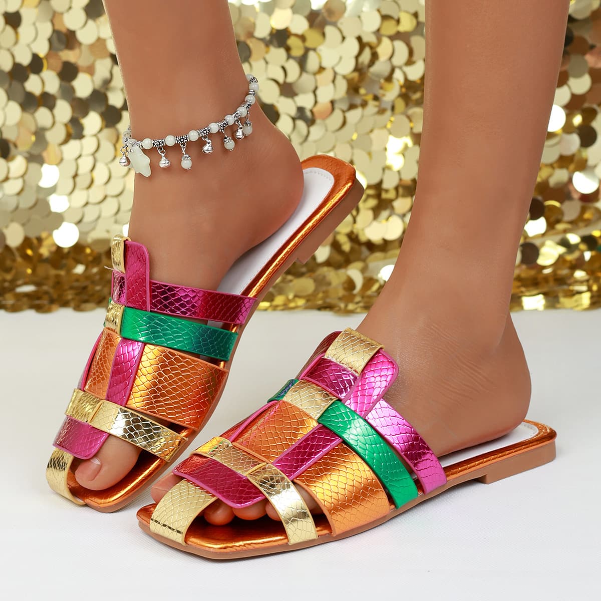 Foreign Trade Cross-Border Plus Size 2024 Summer New Fashion Women's Flat Slippers Africa Slippers