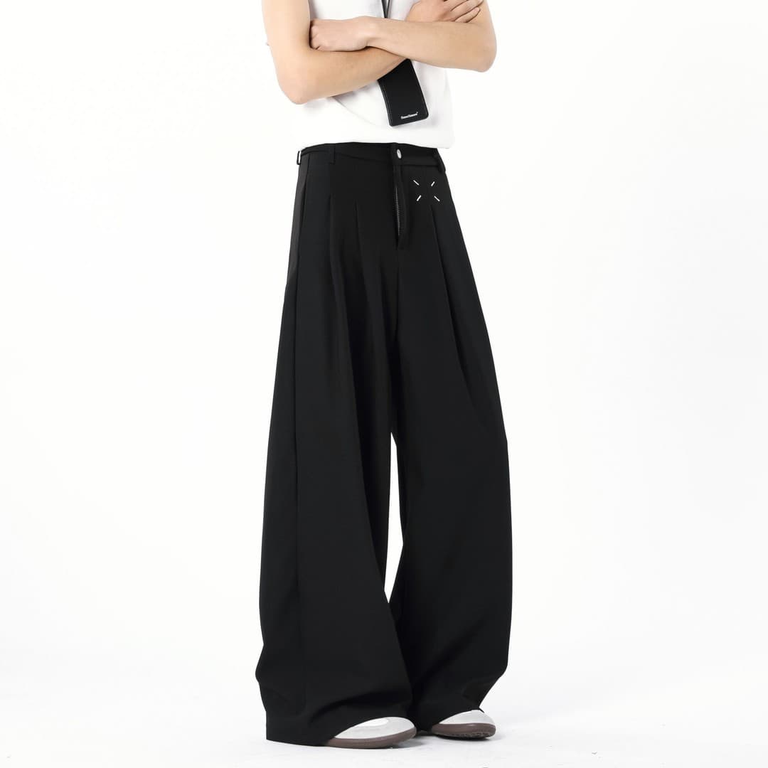 American Spring/Fall Trendy Maison Margiela Cleanfit Black Dress Pants for Men and Women, Draped High-End Straight Casual Pants
