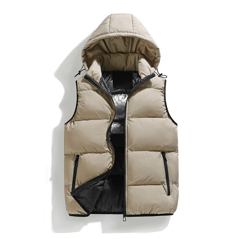 Men's Autumn/Winter Sleeveless Cotton Jacket, Winter Graphene Heat-Gathering Warmth Thickened Cotton Vest, Fashionable Hooded Outerwear