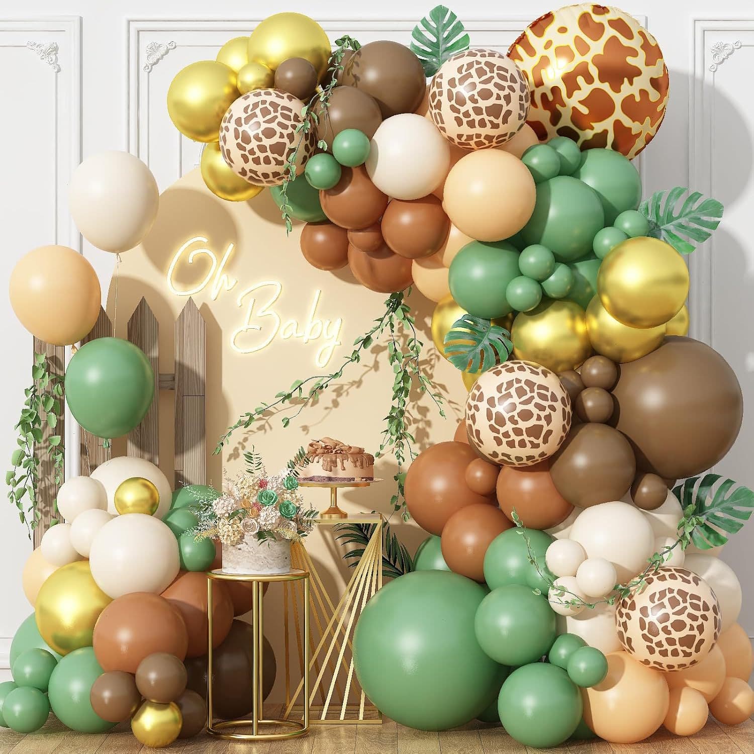 Cross-border Safari Theme Jungle Balloon Arch Garland Decoration Giraffe Balloon - Sage Green Brown Gold