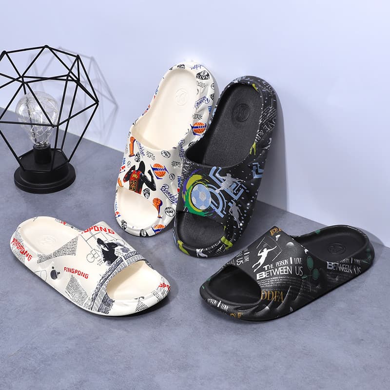 Sports Style Slippers for Men in Summer, Anti-Odor, Anti-Slip, Casual Flame, Anti-Slip, Anti-Odor, Trendy Couple Slippers for Women