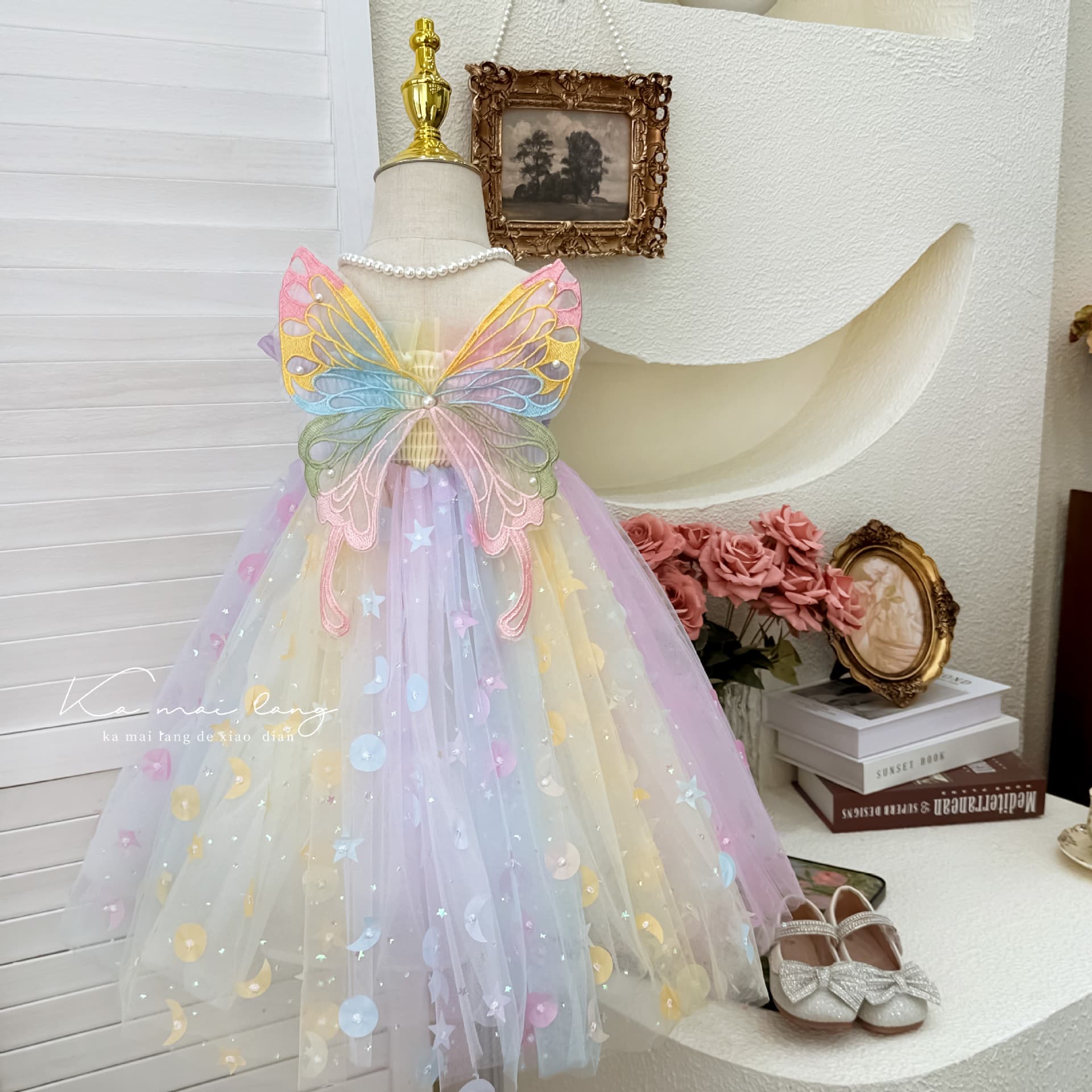 Girls Butterfly Sequin Dress Princess Style Birthday Cake Design Summer Fashionable Kids Baby Dress Polyester Fiber A-Line Skirt
