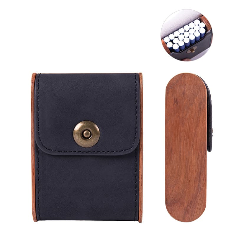 Manufacturer wholesale 20-pack thick cigarette box PU leather anti-pressure and moisture-proof wood edge creative personality flip-top men's cigarette box