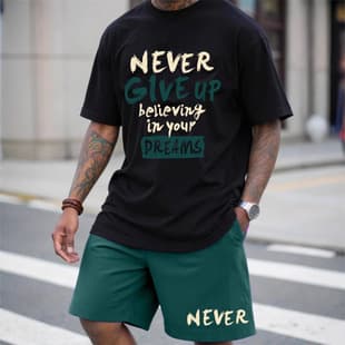 3D Digital Print Casual Cross-Border Export Amazon Men's Best-Selling Short Sleeve T-Shirt Set with Lettering