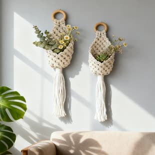 Handwoven Drop Net Hanging Tapestry Bohemian Plant Pot Storage Net Wall Hanging Bird Nest Pocket