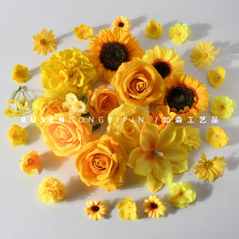 Artificial Flowers Yellow Series DIY Materials Wedding Rose Chrysanthemum Corsage Hairpin Wreath Wall Decoration