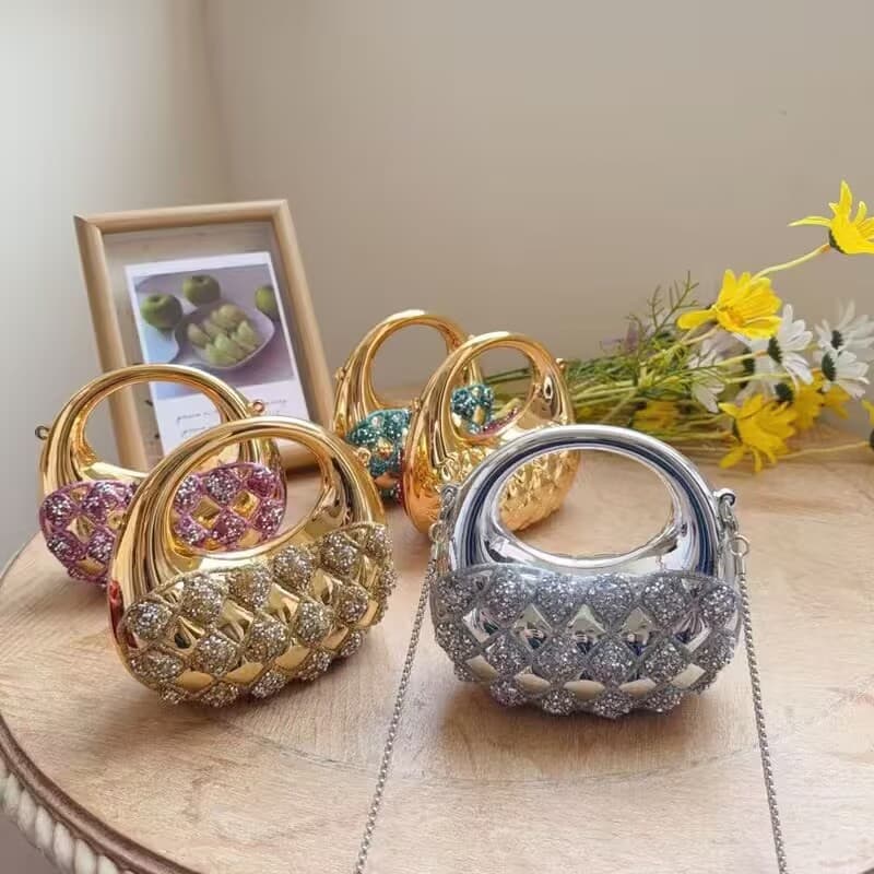 2026 New Cross-border Women's Crescent Acrylic Dinner Bag Diamond Mini Bag Banquet Colorful Handheld Crossbody Bag