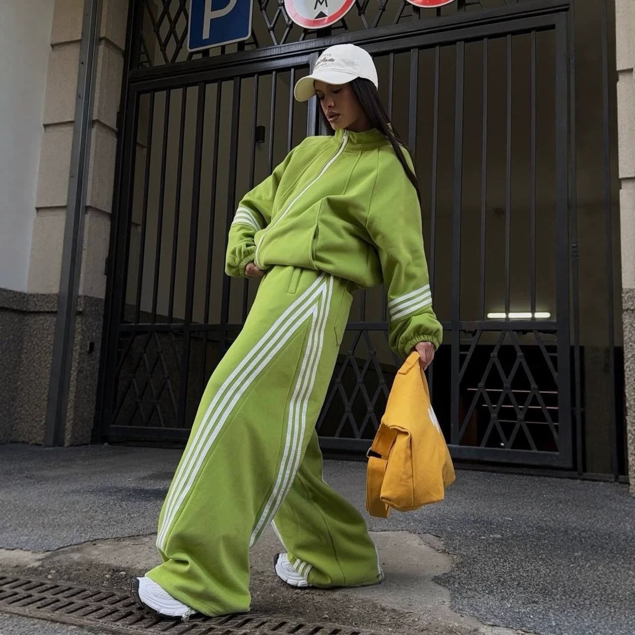 New European and American Cross-Border Contrast Zipper Classic Three-Stripe Hooded Set Fashion Casual Top and Pants Two-Piece Women's Outfit