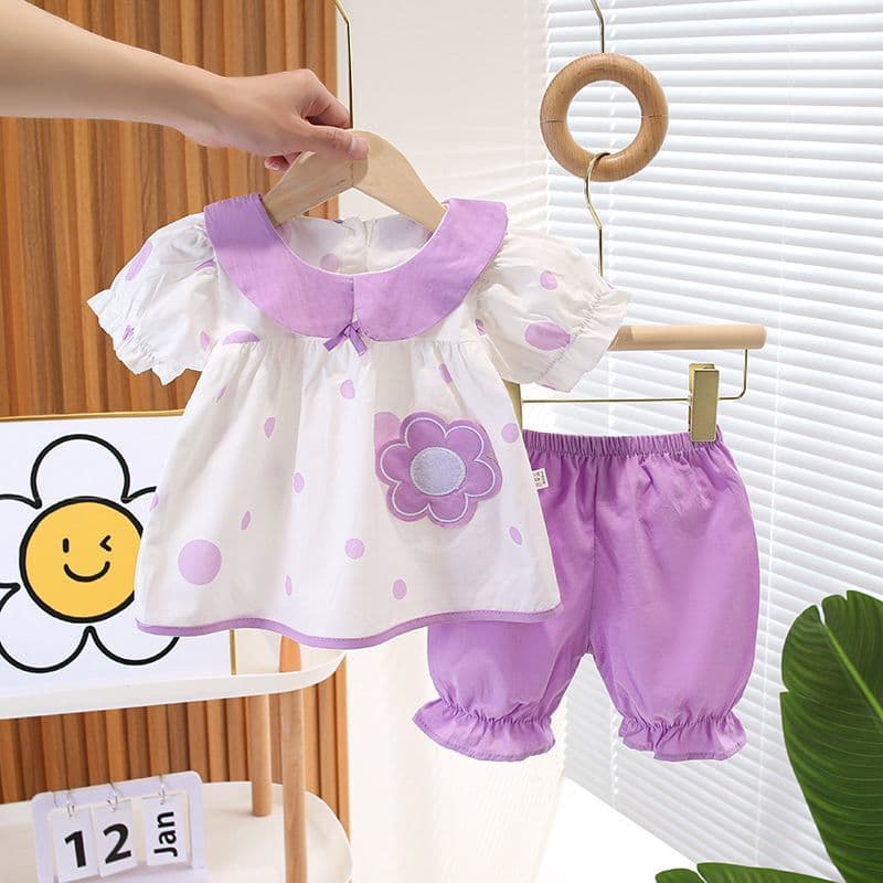 Girls' new style suit, baby girl, summer style, baby girl, 1-2-3 and a half years old, short-sleeved Korean style trendy clothes