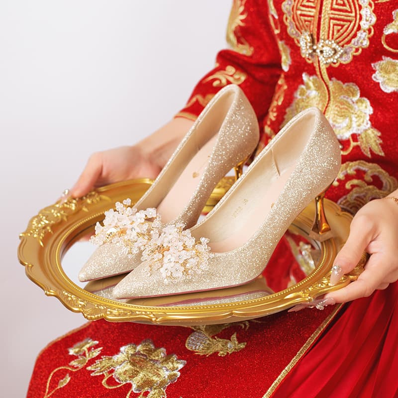 Crystal Stiletto Single Shoes for Women 2026 Spring/Autumn New Gold Wedding Shoes for Women Show He Two-Way Bridesmaid High Heels Bride Shoes