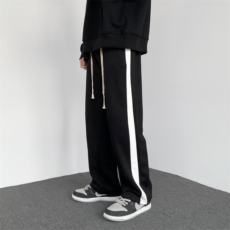 Side Stripe Jogger Pants for Men Fall New Korean Style Loose Casual Long Pants Hong Kong Style Straight Wide Leg Pants