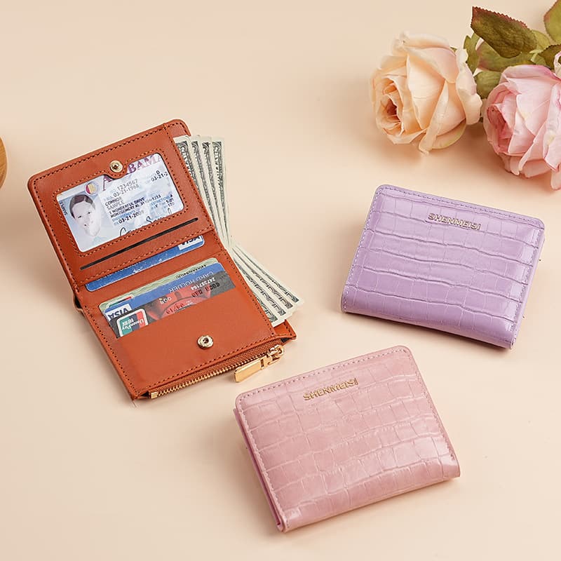 New Women's Short Wallet Cross-border Stone Texture Bifold Zipper Coin Purse Fashion Card Holder Money Clip Women