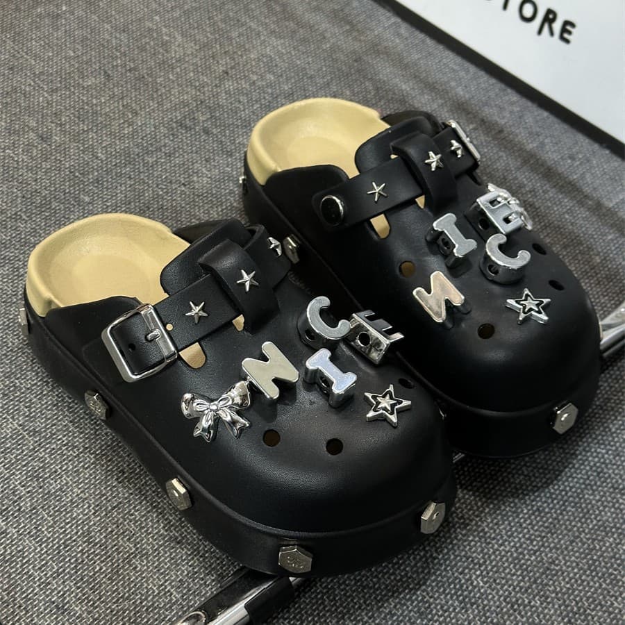 2025 New Spring/Summer Super Popular Thick-Sole 5cm Height-Increasing Closed-Toe Slides, Summer Birkenstock-Style Outdoor Perforated Shoes