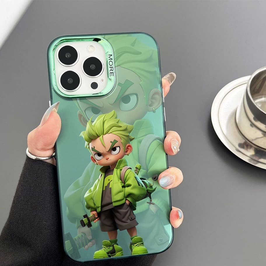One Piece Zoro Phone Case Compatible with iPhone 16 Pro Max 15 Apple 13 Silver IMD Cartoon