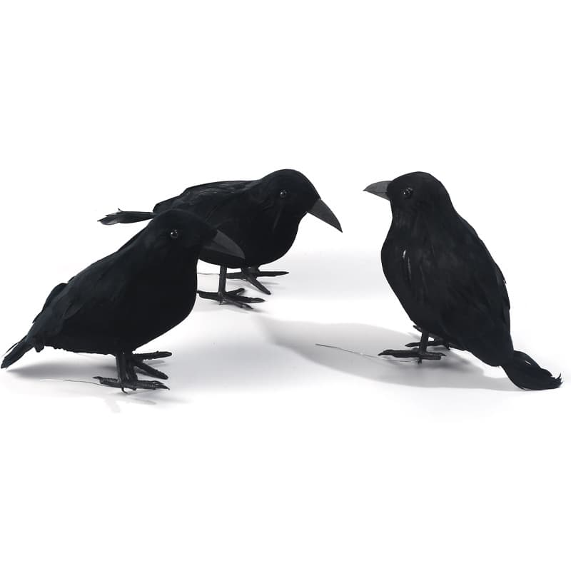 Simulated Black Crow Feather Animal Halloween Prop Flocked Crow Ghost Festival Ornament Horror Decoration Prop