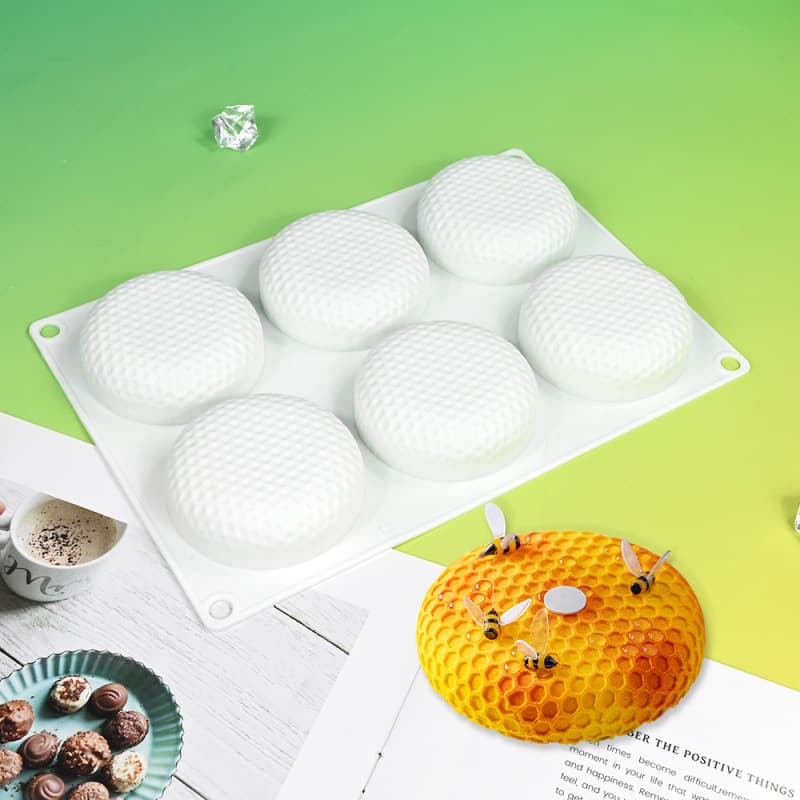 6-Piece Round Honeycomb Mousse Cake Mold Stereo Honeycomb Chocolate Silicone Mold Candle Handmade Soap Mold