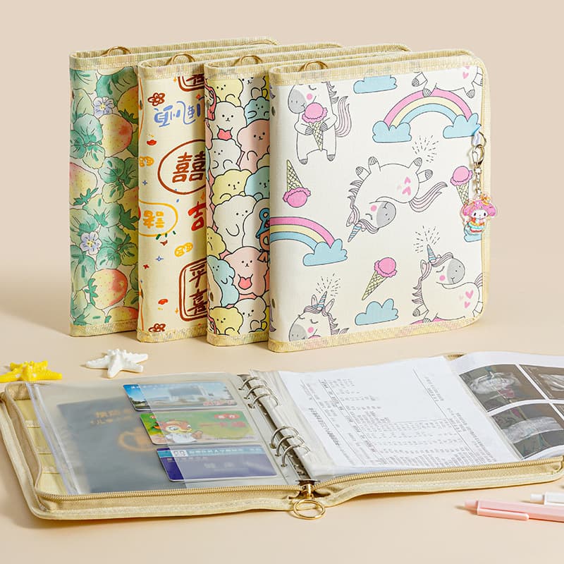 A5 Pregnant Mom Fabric Zipper Pregnancy Checkup Storage Album Foldable Portable Storage Loose-Leaf Maternity Report Document Binder