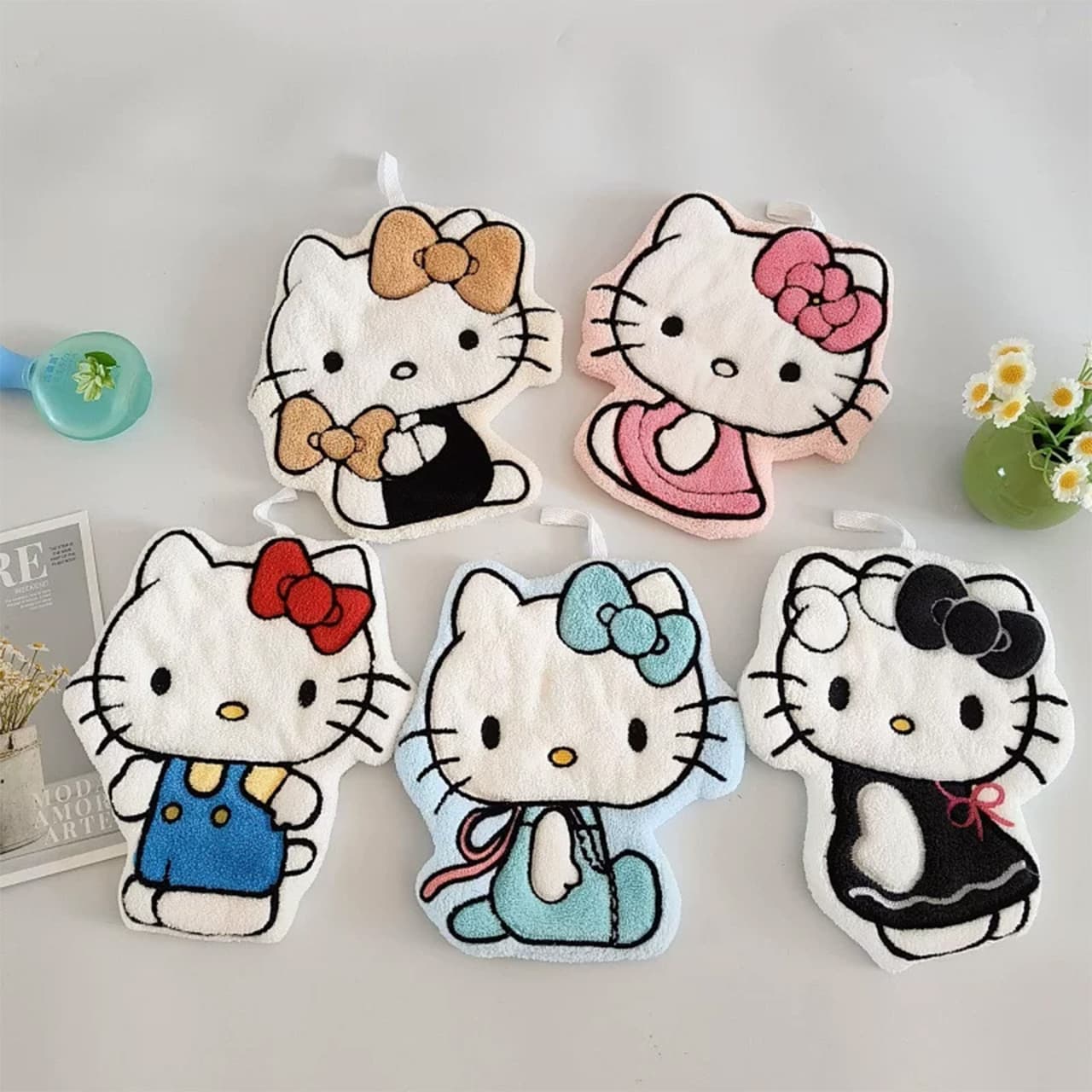 Cute KT Hand Towel, Hanging Kitchen Bathroom Double-Layer Soft Towel, Home Gift